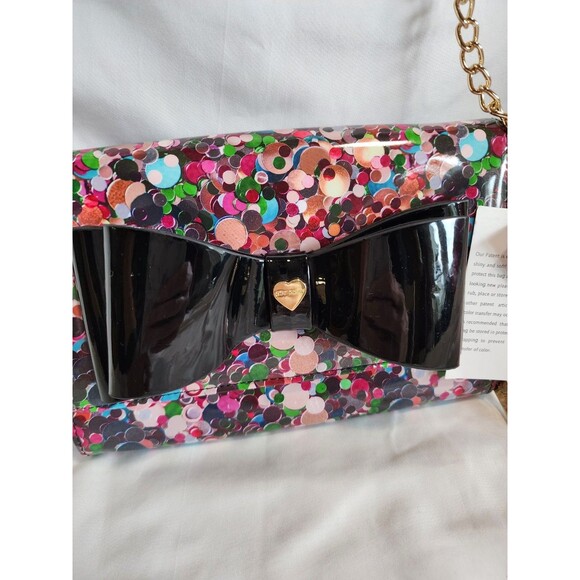 NWT Betsey Johnson Crossbody Rainbow Xodanie Handbag Purse Patent Leather Bow - Picture 2 of 14